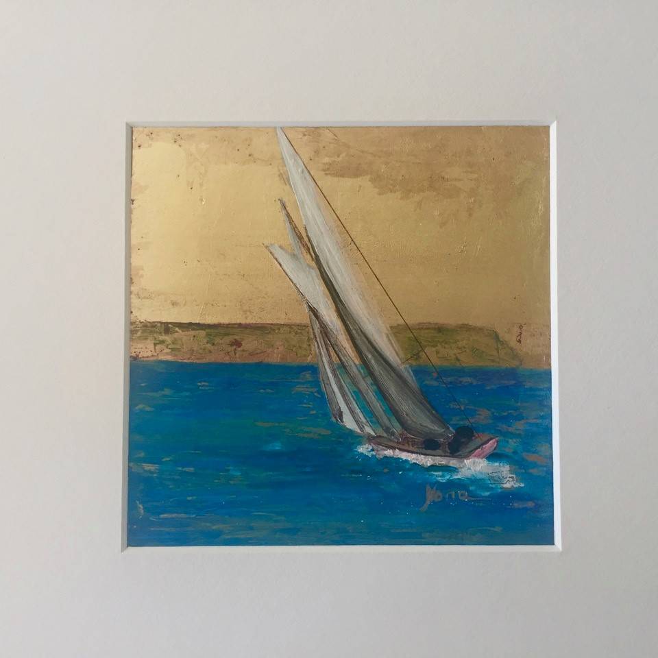 SEA SCAPE 13x13cm. Gold leaf and acrylic