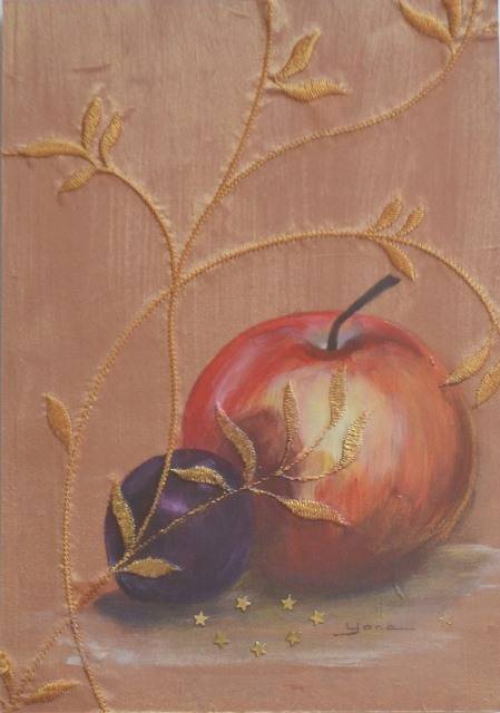 APPLE AND A PLUM 37cm x 46cm Mixed medium