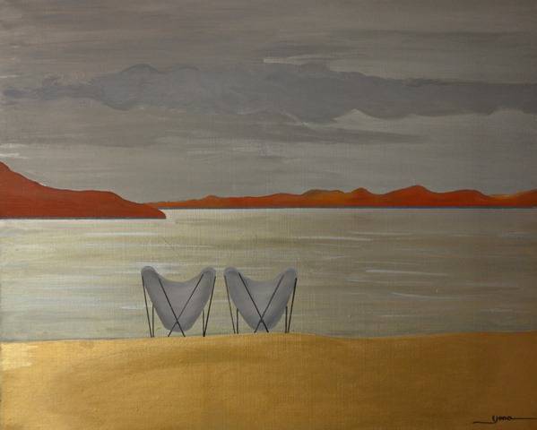 CHAIRS ON A LAKE 103CM x 83cm Mixed medium