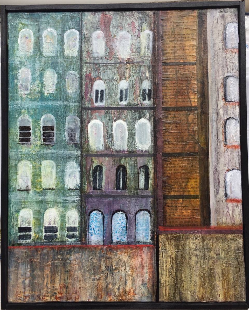 RIVERSIDE 40cm x 33cm. Mixed media