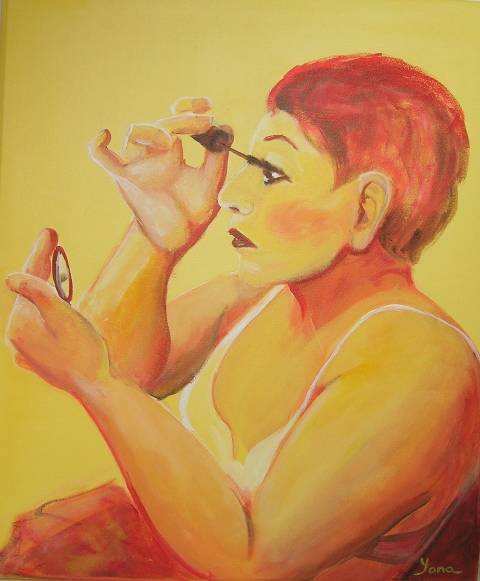 LADY PUTTING ON MAKE-UP 50cm x 70cm Acrylic on canvas