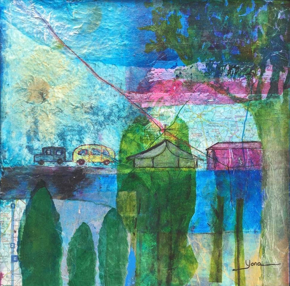 LAKESIDE 30cm x 30cm. Mixed media
