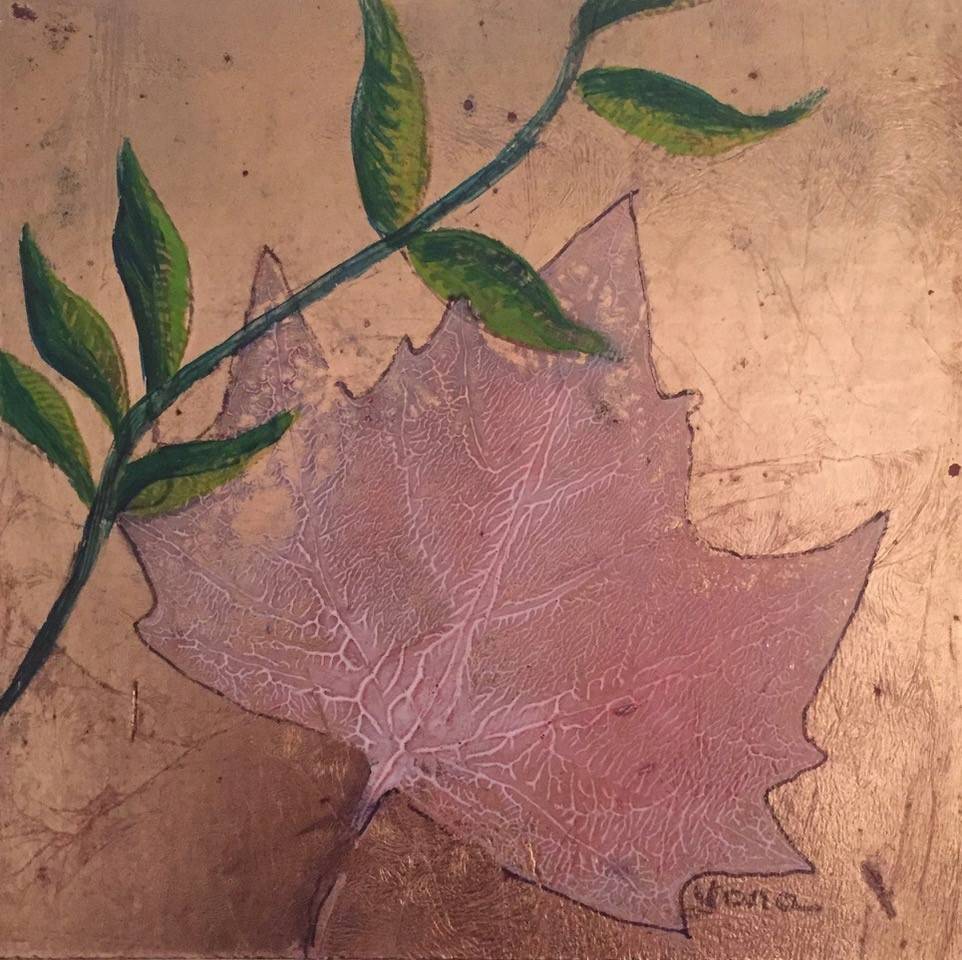 AUTUMN 2 15cm x 15cm. Gold leaf and mixed media